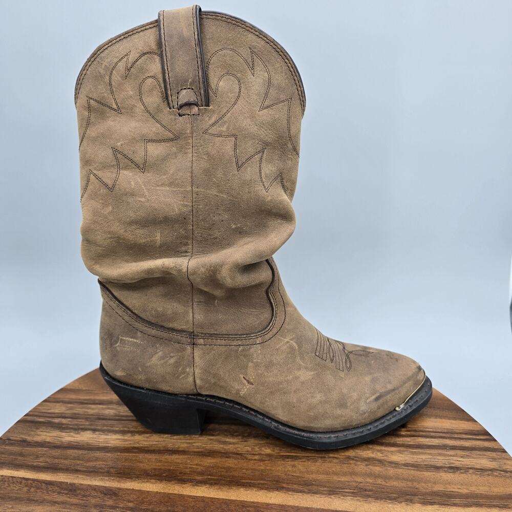 Durango Boots Womens 7 M Tan Leather 11" Slouch Western Rodeo Cowboy Pull On - Picture 2 of 7